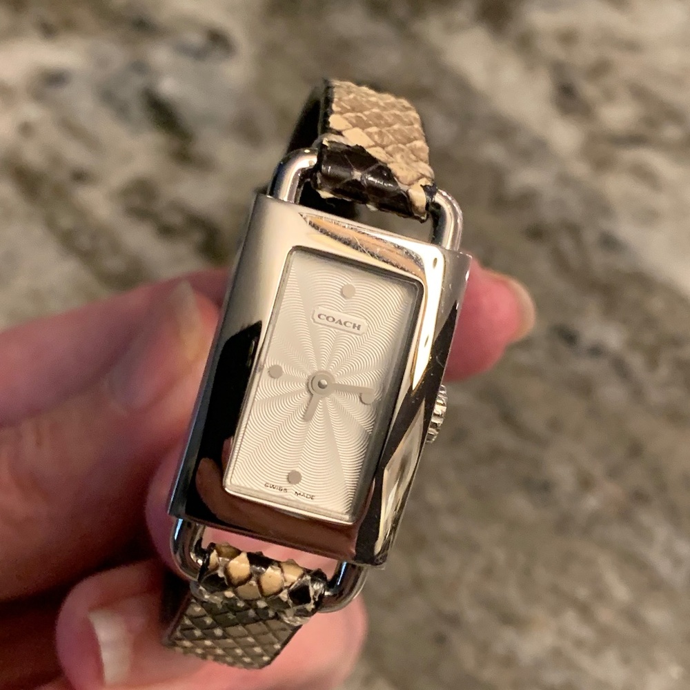 Stunning Slim Silver Coach Watch with a Genuine Python Black & Tan Band. UEC